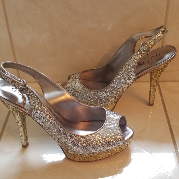 Guess Shoes - ☆Guess☆ Gold and Silver Glitter high heels 8.5